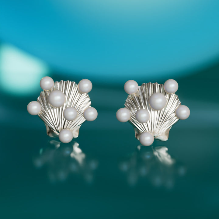 Siren's Shell Unique Surrealist Earrings with Pearls