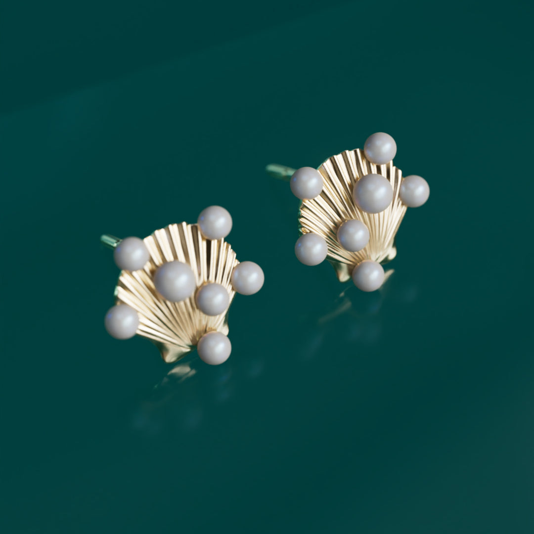 Siren's Shell Unique Surrealist Earrings with Pearls