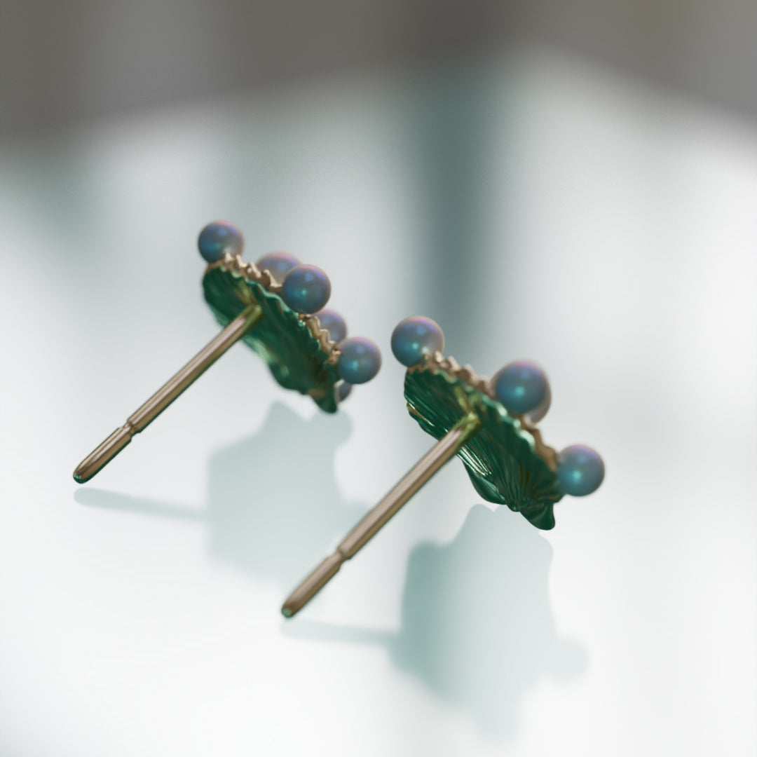 Siren's Shell Unique Surrealist Earrings with Pearls