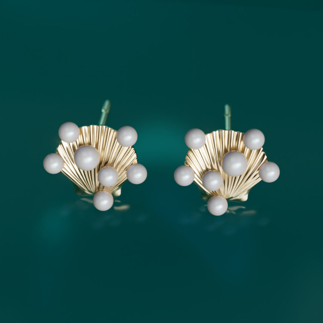 Siren's Shell Unique Surrealist Earrings with Pearls