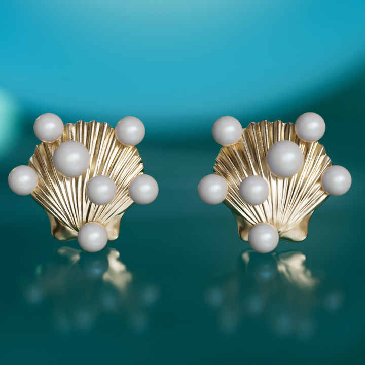 Siren's Shell Unique Surrealist Earrings with Pearls