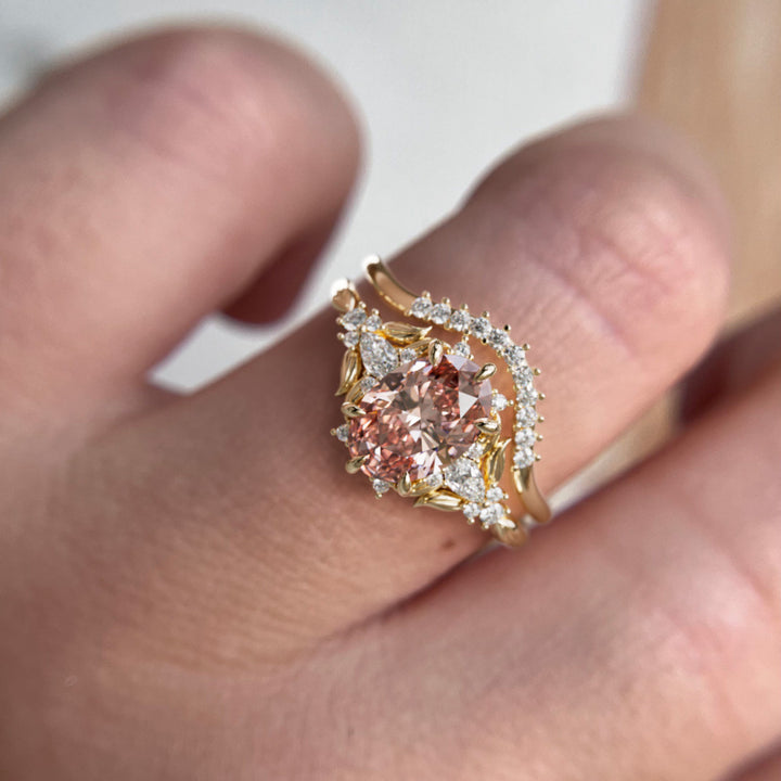 Siriwen Oval Pink Lab Diamond Fantasy Engagement Ring Nature Inspired with Leaves (Setting Only)