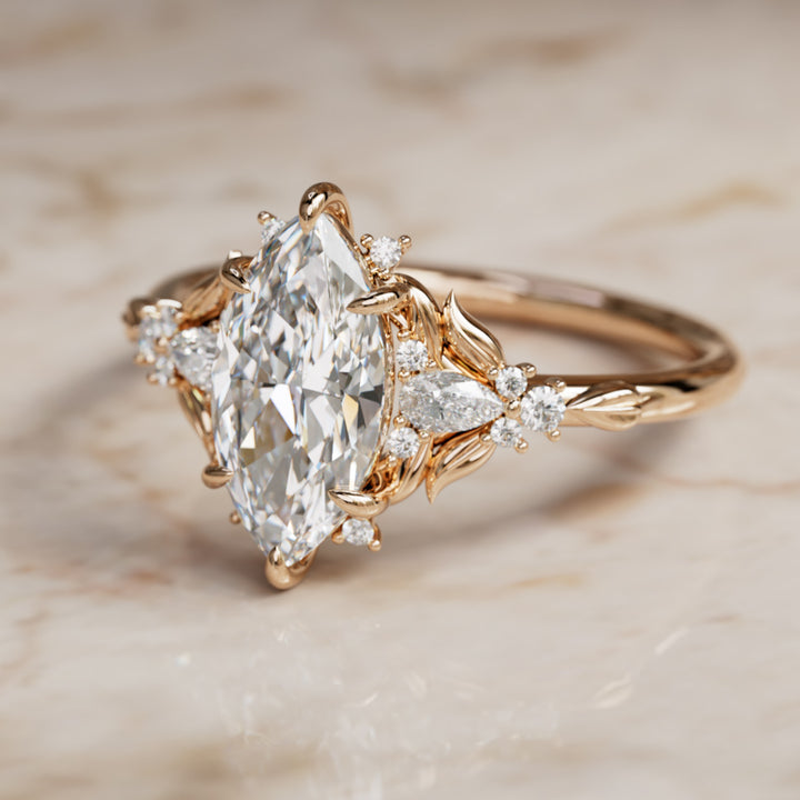 Siriwen Marquise Lab Diamond Fantasy Engagement Ring Nature Inspired with Leaves (Setting Only) By Valley Rose