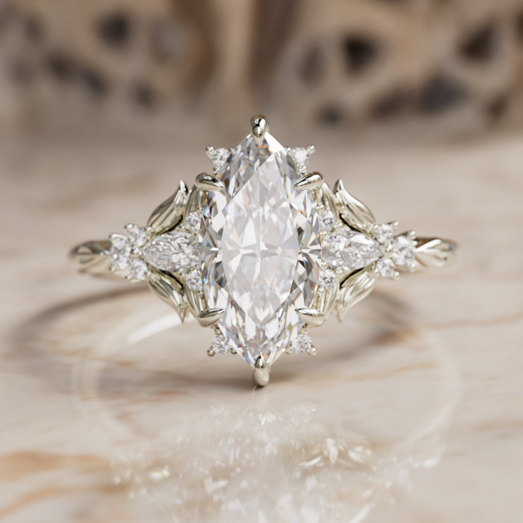 Siriwen Marquise Lab Diamond Fantasy Engagement Ring Nature Inspired with Leaves (Setting Only) By Valley Rose