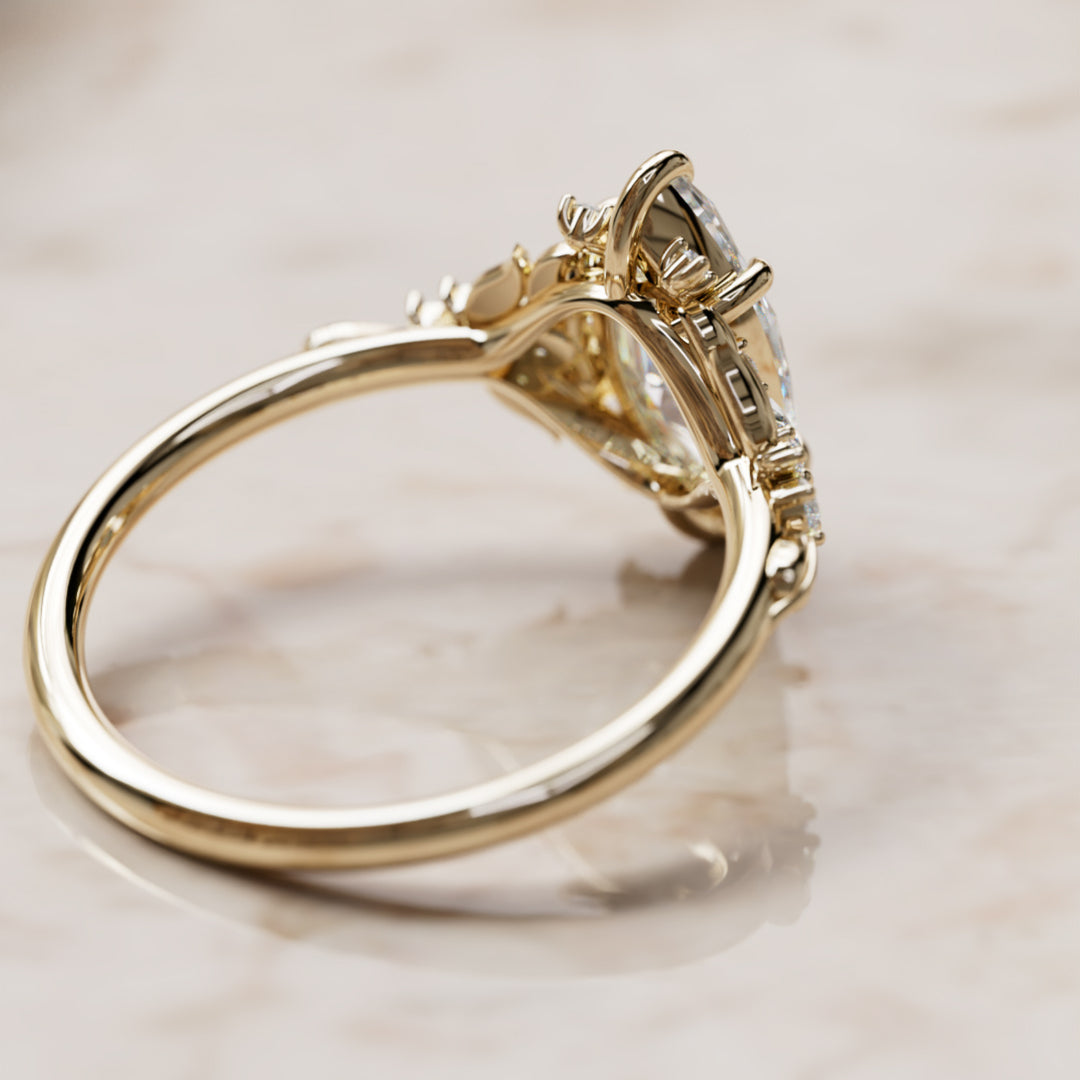 Siriwen Marquise Lab Diamond Fantasy Engagement Ring Nature Inspired with Leaves (Setting Only) By Valley Rose