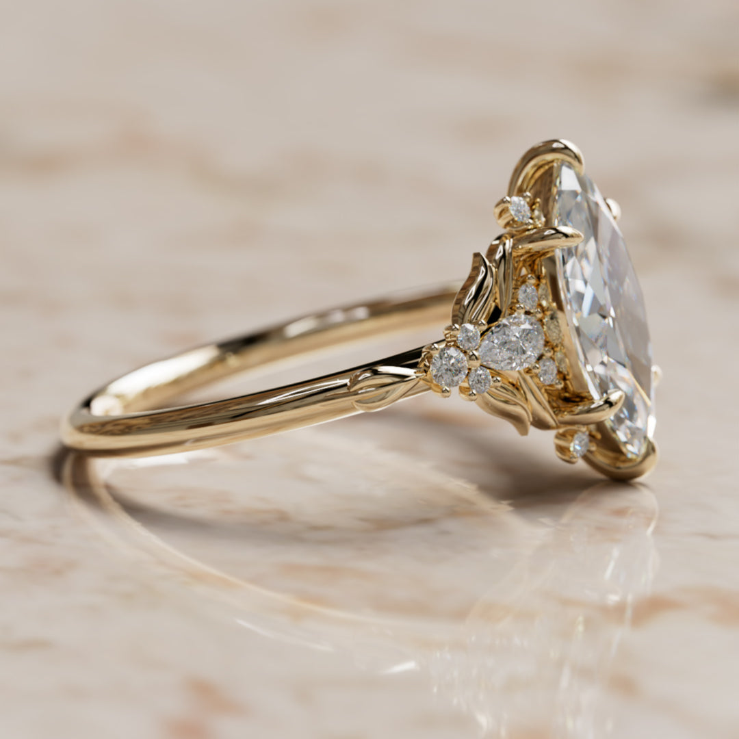 Siriwen Marquise Lab Diamond Fantasy Engagement Ring Nature Inspired with Leaves (Setting Only) By Valley Rose