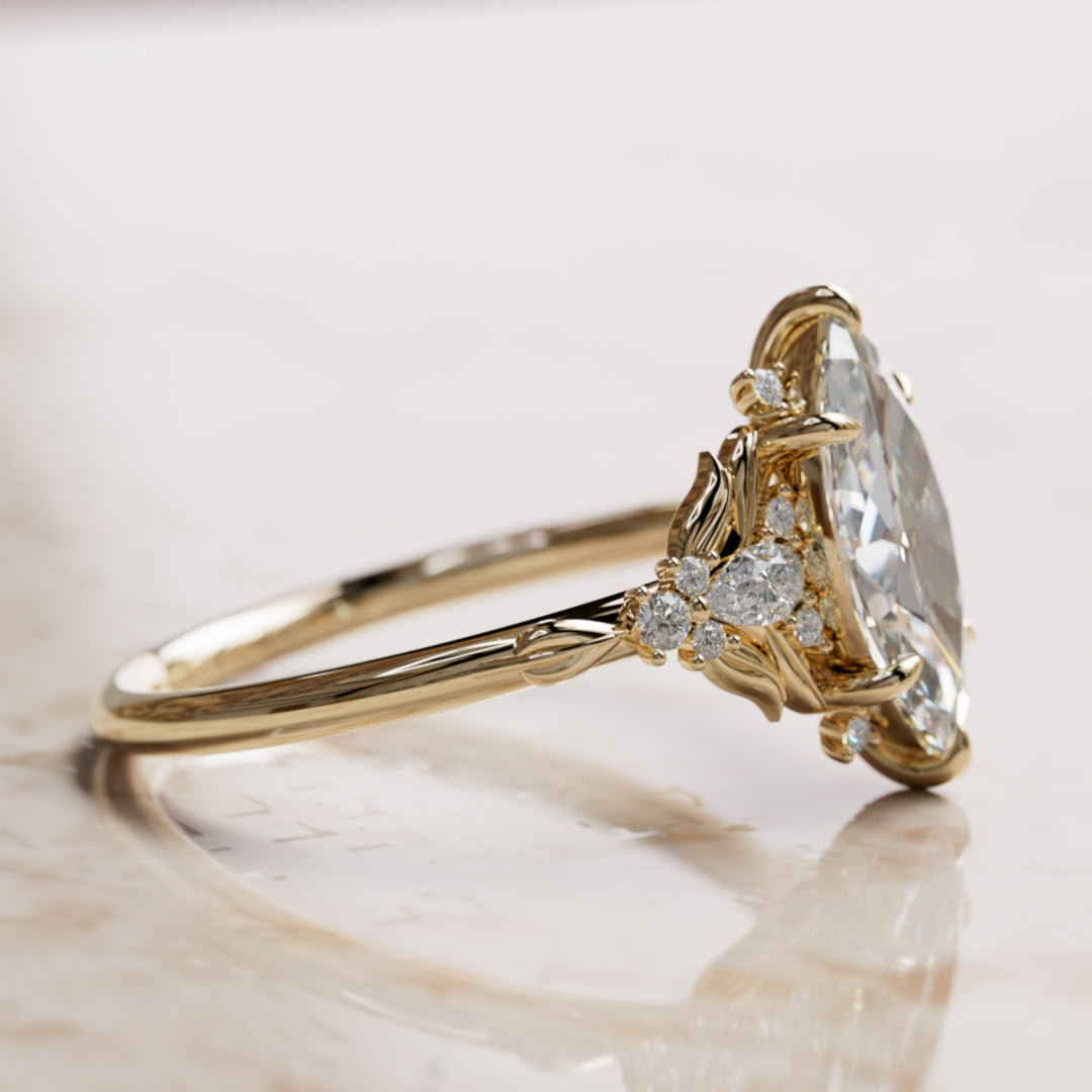 Siriwen Marquise Lab Diamond Fantasy Engagement Ring Nature Inspired with Leaves (Setting Only) By Valley Rose