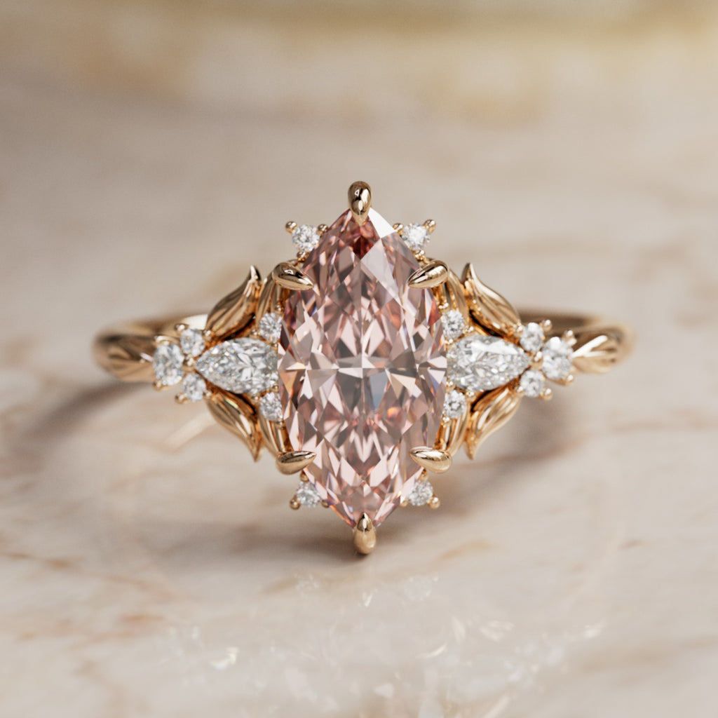 Siriwen Marquise Pink Lab Diamond Fantasy Engagement Ring Nature Inspired with Leaves (Setting Only) By Valley Rose