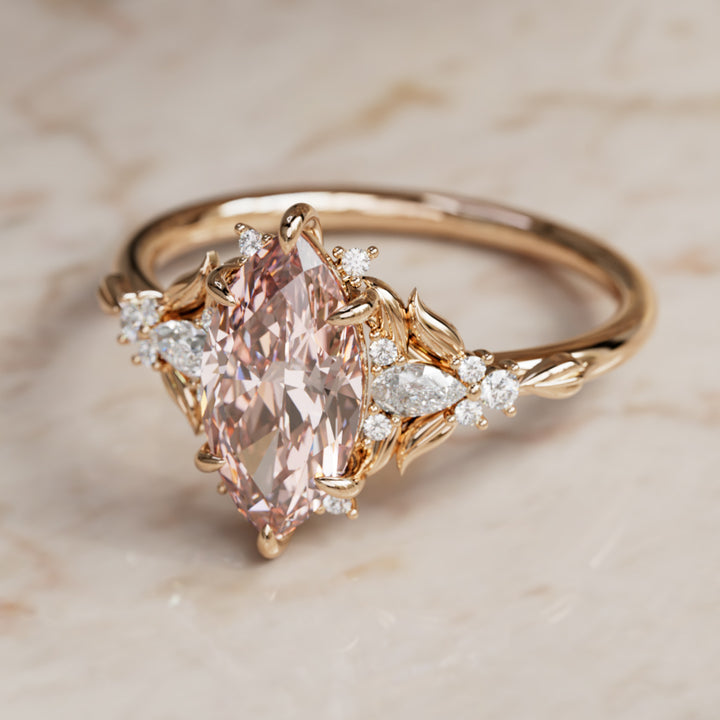 Siriwen Marquise Pink Lab Diamond Fantasy Engagement Ring Nature Inspired with Leaves (Setting Only) By Valley Rose