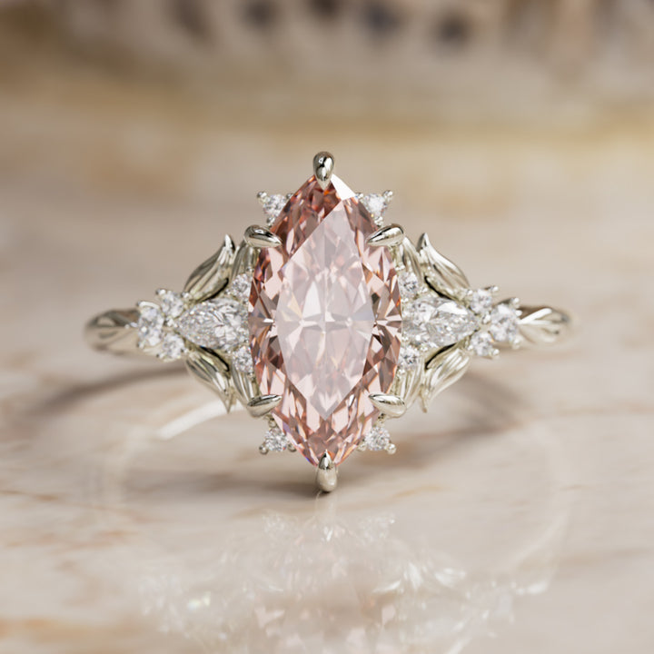 Siriwen Marquise Pink Lab Diamond Fantasy Engagement Ring Nature Inspired with Leaves (Setting Only) By Valley Rose