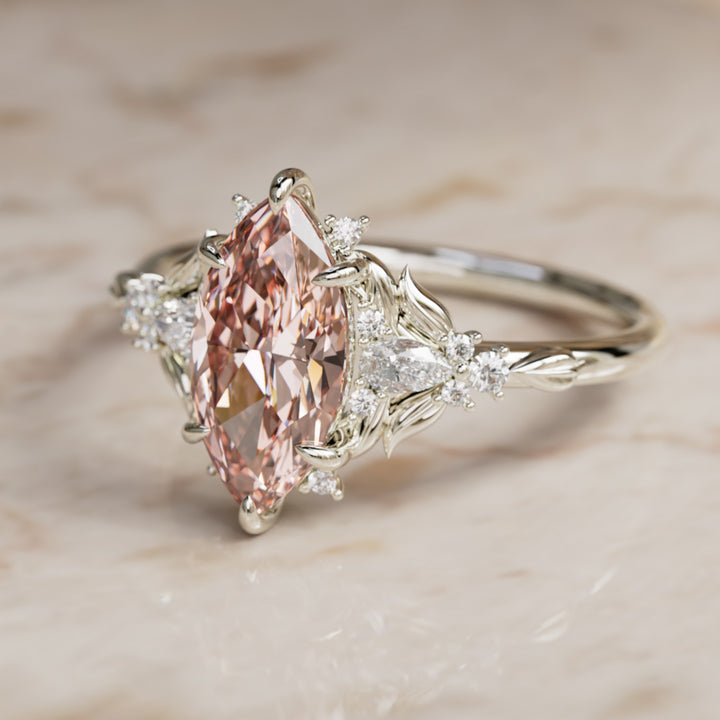 Siriwen Marquise Pink Lab Diamond Fantasy Engagement Ring Nature Inspired with Leaves (Setting Only) By Valley Rose