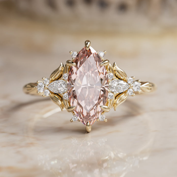 Siriwen Marquise Pink Lab Diamond Fantasy Engagement Ring Nature Inspired with Leaves (Setting Only) By Valley Rose