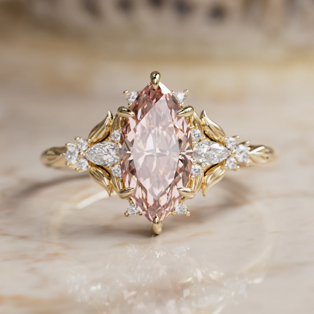 Siriwen Marquise Pink Lab Diamond Fantasy Engagement Ring Nature Inspired with Leaves (Setting Only) By Valley Rose