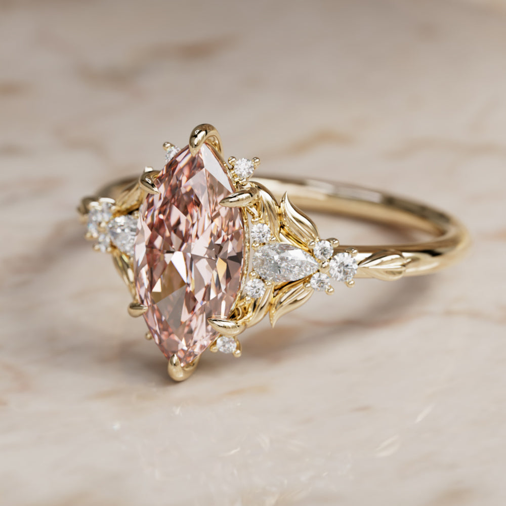 Siriwen Marquise Pink Lab Diamond Fantasy Engagement Ring Nature Inspired with Leaves (Setting Only) By Valley Rose