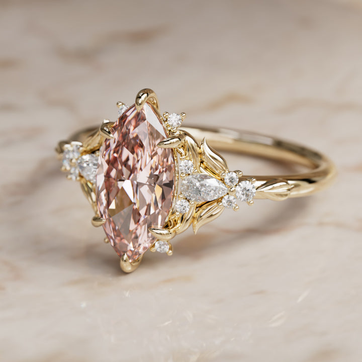 Siriwen Marquise Pink Lab Diamond Fantasy Engagement Ring Nature Inspired with Leaves (Setting Only) By Valley Rose