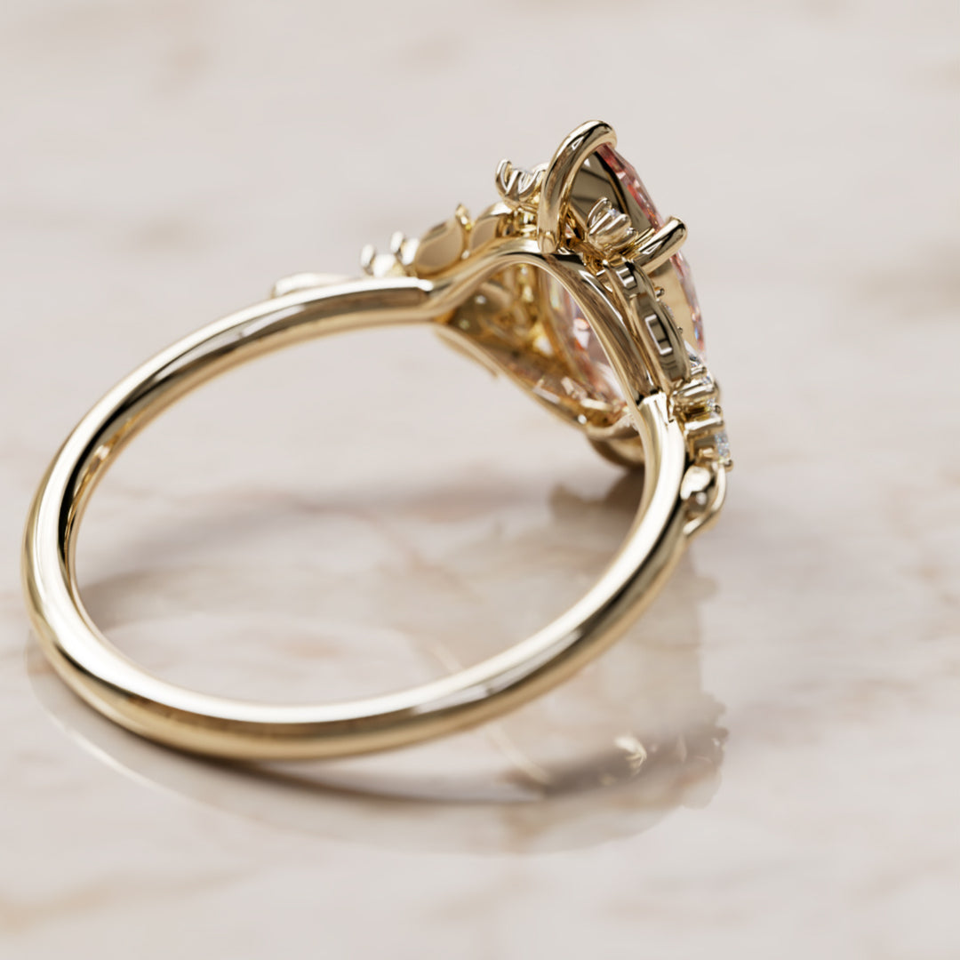 Siriwen Marquise Pink Lab Diamond Fantasy Engagement Ring Nature Inspired with Leaves (Setting Only) By Valley Rose