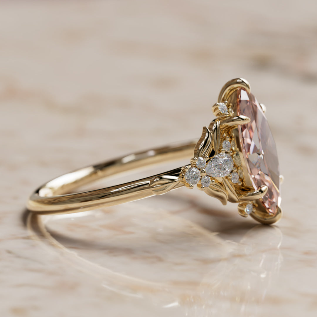Siriwen Marquise Pink Lab Diamond Fantasy Engagement Ring Nature Inspired with Leaves (Setting Only) By Valley Rose