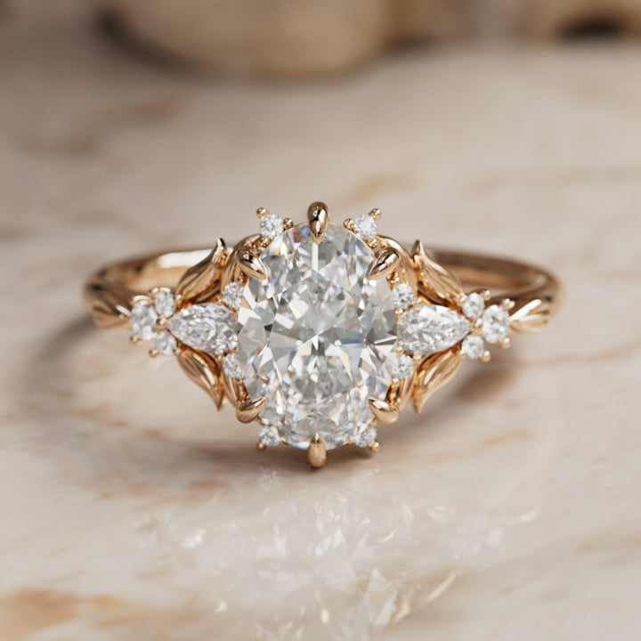 Siriwen Oval Lab Diamond Fantasy Engagement Ring Nature Inspired with Leaves (Setting Only) By Valley Rose