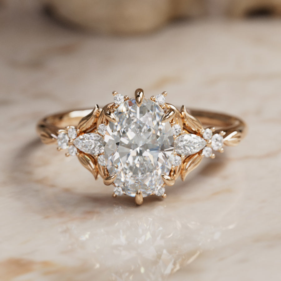 Siriwen Oval Lab Diamond Fantasy Engagement Ring Nature Inspired with Leaves (Setting Only) By Valley Rose