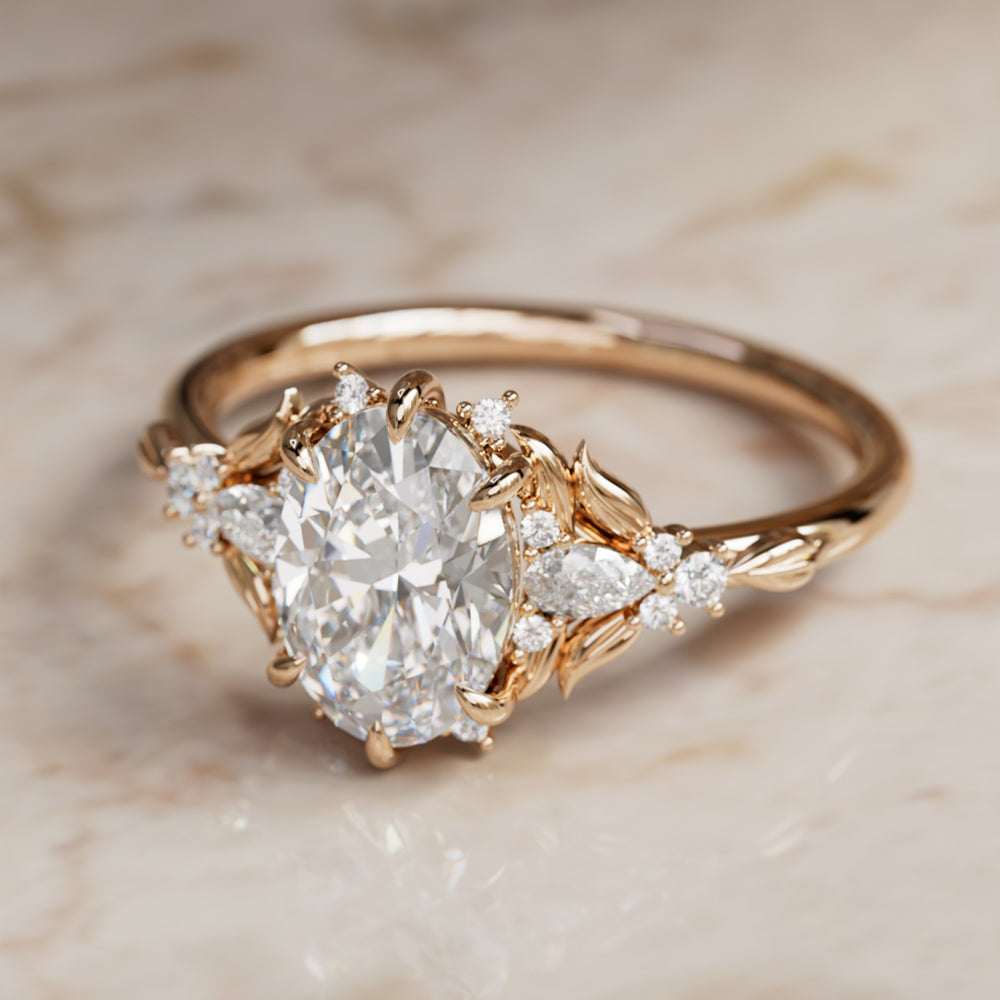Siriwen Oval Lab Diamond Fantasy Engagement Ring Nature Inspired with Leaves (Setting Only) By Valley Rose
