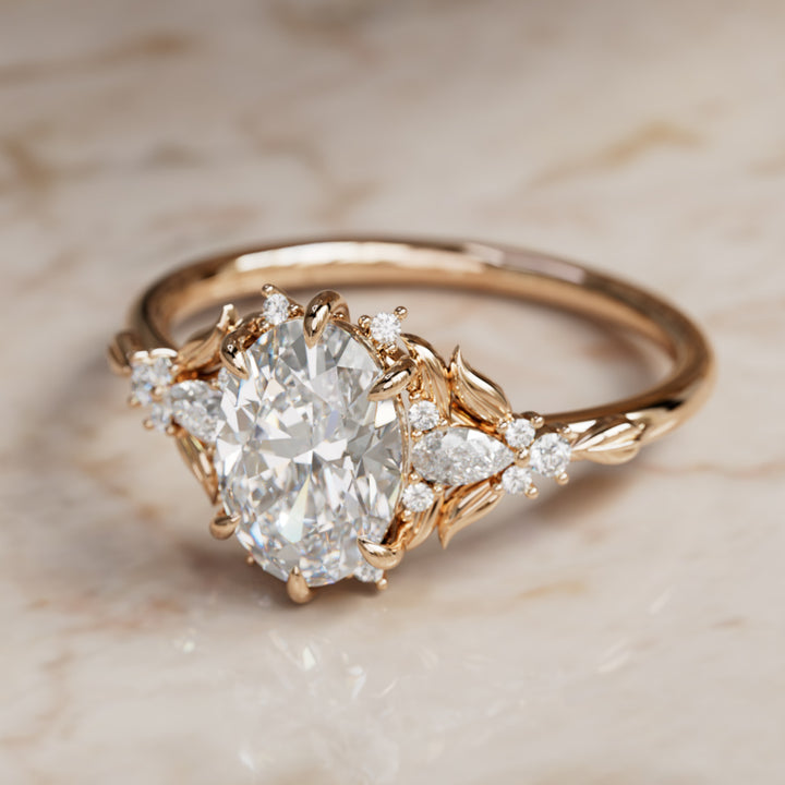 Siriwen Oval Lab Diamond Fantasy Engagement Ring Nature Inspired with Leaves (Setting Only) By Valley Rose