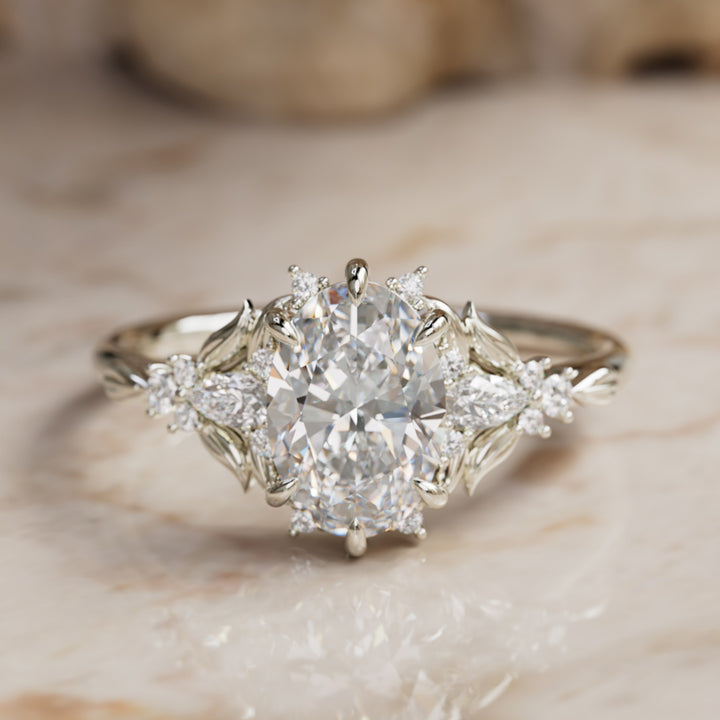 Siriwen Oval Lab Diamond Fantasy Engagement Ring Nature Inspired with Leaves (Setting Only) By Valley Rose