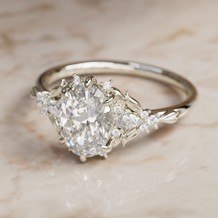 Siriwen Oval Lab Diamond Fantasy Engagement Ring Nature Inspired with Leaves (Setting Only) By Valley Rose