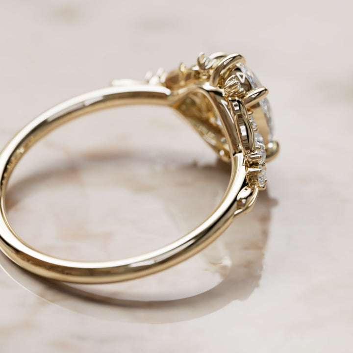 Siriwen Oval Lab Diamond Fantasy Engagement Ring Nature Inspired with Leaves (Setting Only) By Valley Rose