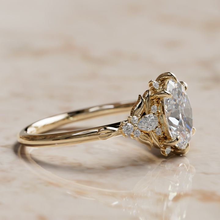Siriwen Oval Lab Diamond Fantasy Engagement Ring Nature Inspired with Leaves (Setting Only) By Valley Rose