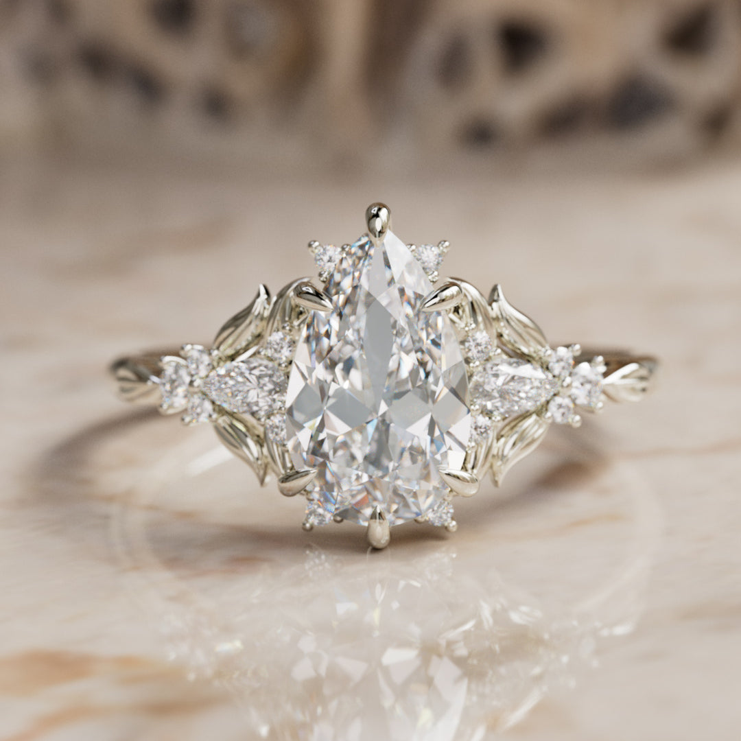 Bague de fiançailles en diamant de laboratoire : Siriwen taille poire fleur inspirée de la nature (monture seulement)