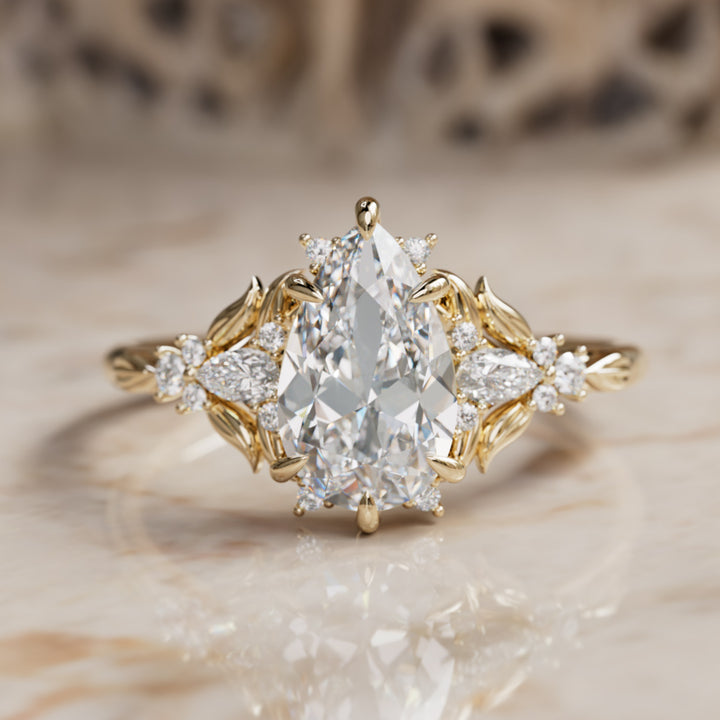 Bague de fiançailles en diamant de laboratoire : Siriwen taille poire fleur inspirée de la nature (monture seulement)