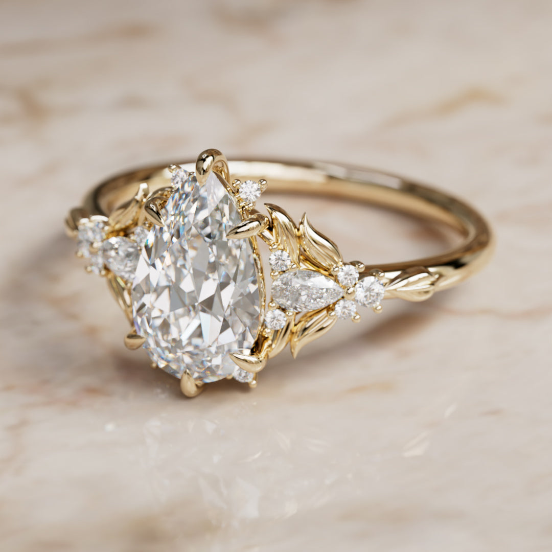 Bague de fiançailles en diamant de laboratoire : Siriwen taille poire fleur inspirée de la nature (monture seulement)