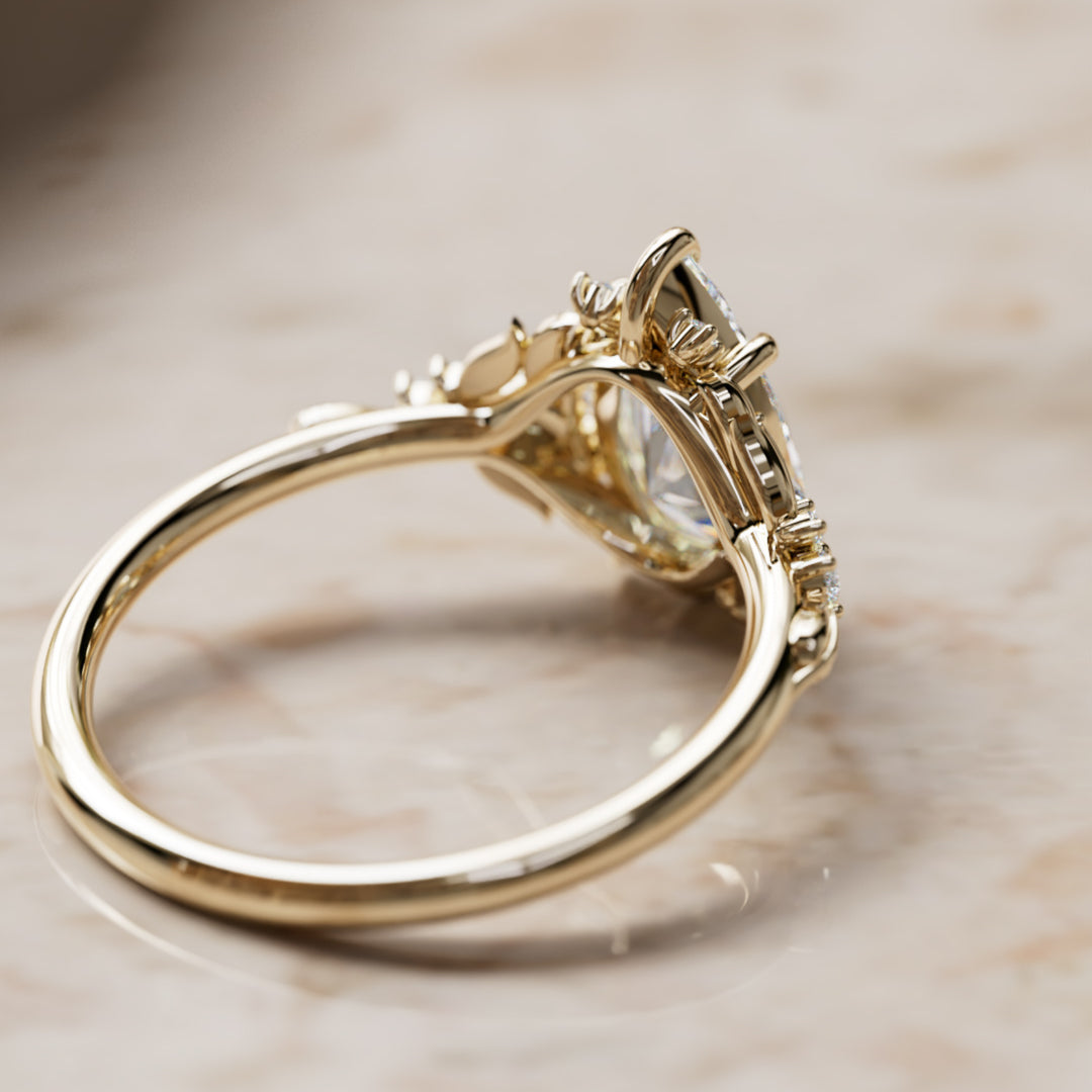 Bague de fiançailles en diamant de laboratoire : Siriwen taille poire fleur inspirée de la nature (monture seulement)