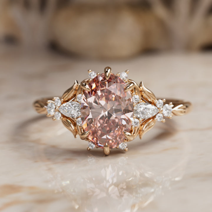 Siriwen Oval Pink Lab Diamond Fantasy Engagement Ring Nature Inspired with Leaves (Setting Only) By Valley Rose