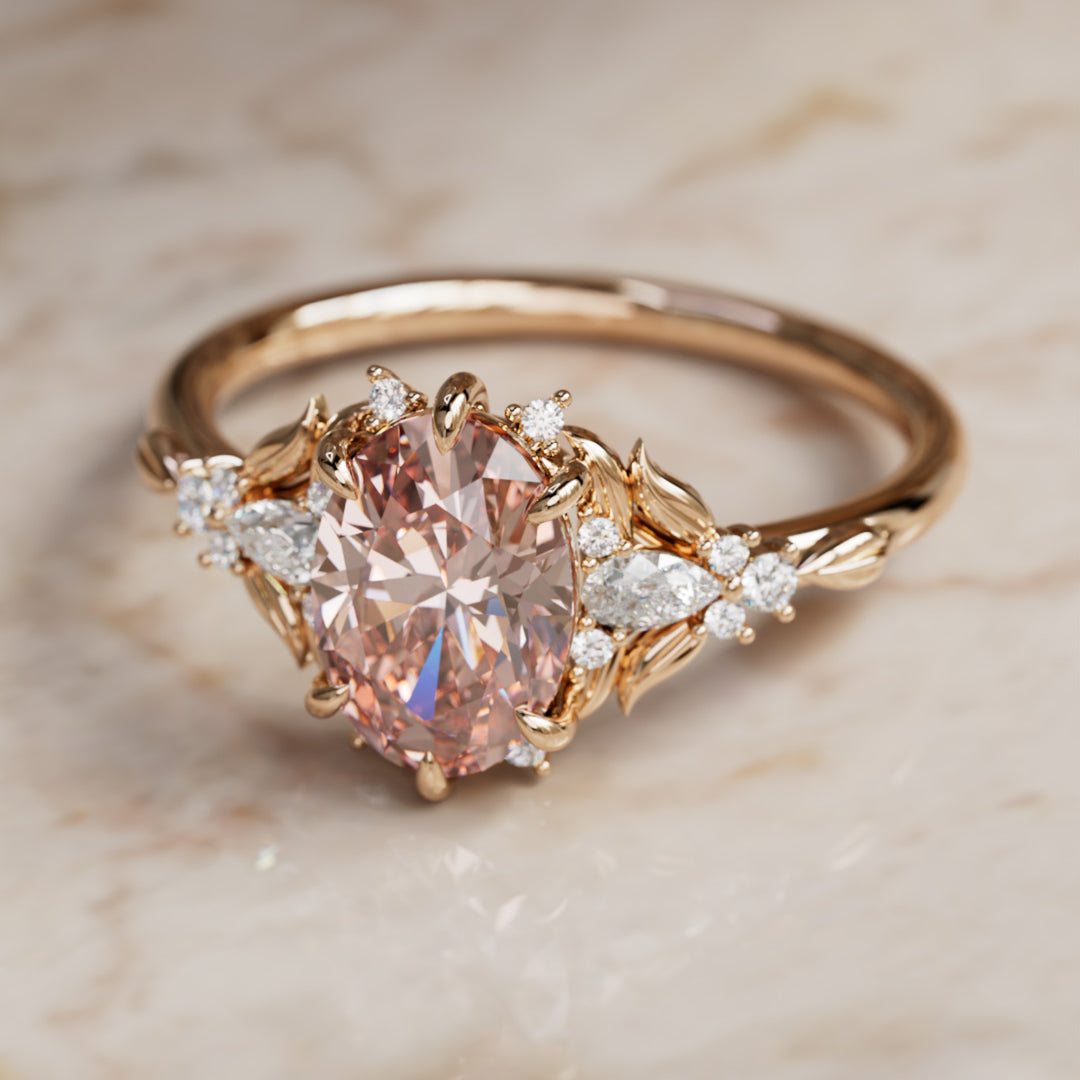Siriwen Oval Pink Lab Diamond Fantasy Engagement Ring Nature Inspired with Leaves (Setting Only) By Valley Rose