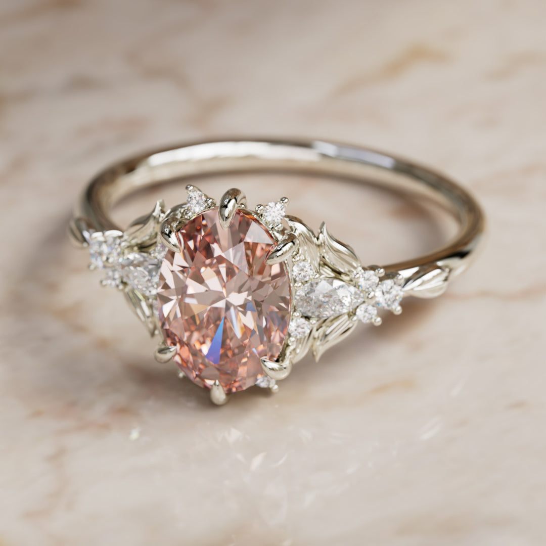 Siriwen Oval Pink Lab Diamond Fantasy Engagement Ring Nature Inspired with Leaves (Setting Only) By Valley Rose