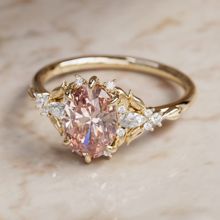 Siriwen Oval Pink Lab Diamond Fantasy Engagement Ring Nature Inspired with Leaves (Setting Only) By Valley Rose