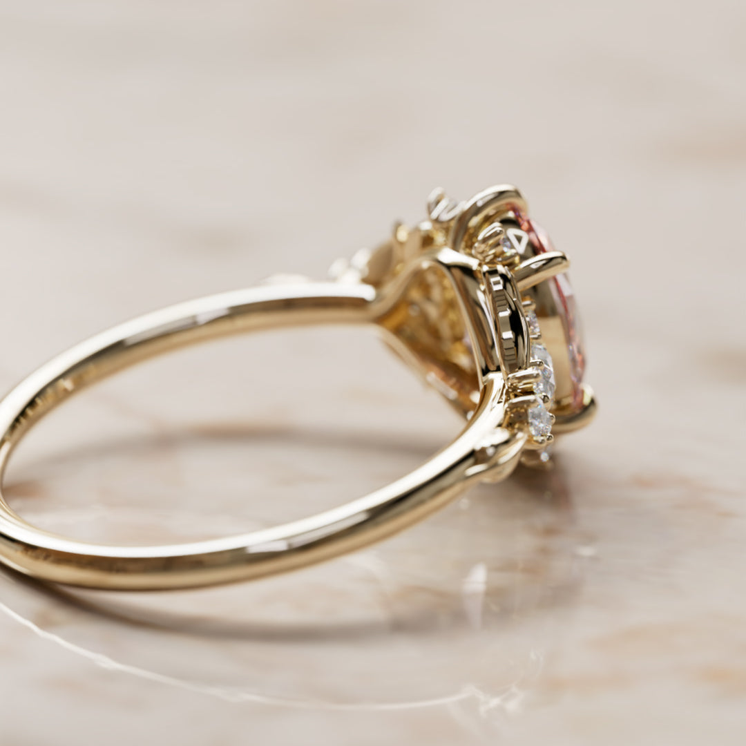 Siriwen Oval Pink Lab Diamond Fantasy Engagement Ring Nature Inspired with Leaves (Setting Only) By Valley Rose