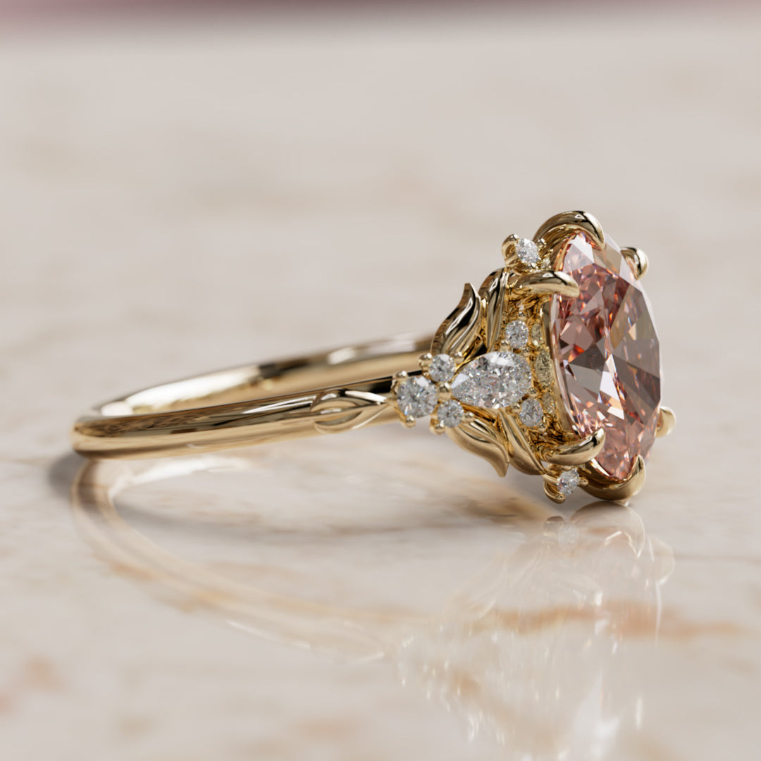 Siriwen Oval Pink Lab Diamond Fantasy Engagement Ring Nature Inspired with Leaves (Setting Only) By Valley Rose