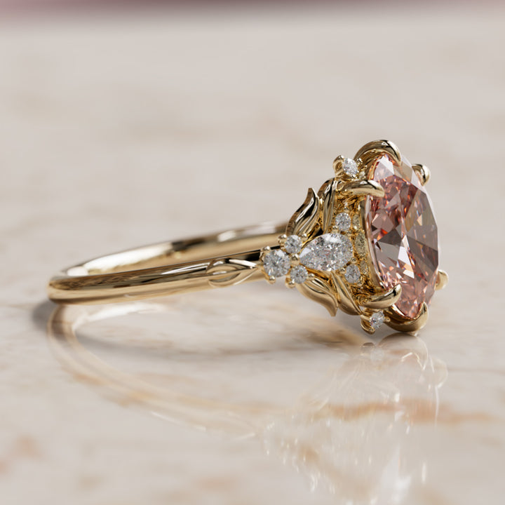 Siriwen Oval Pink Lab Diamond Fantasy Engagement Ring Nature Inspired with Leaves (Setting Only) By Valley Rose