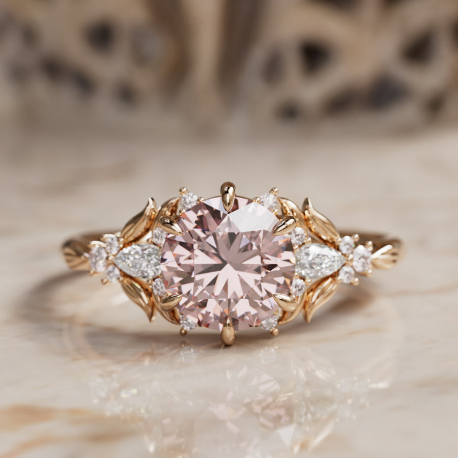 Siriwen Round Pink Lab Diamond Engagement Flower Ring Nature Inspired (Setting Only) By Valley Rose