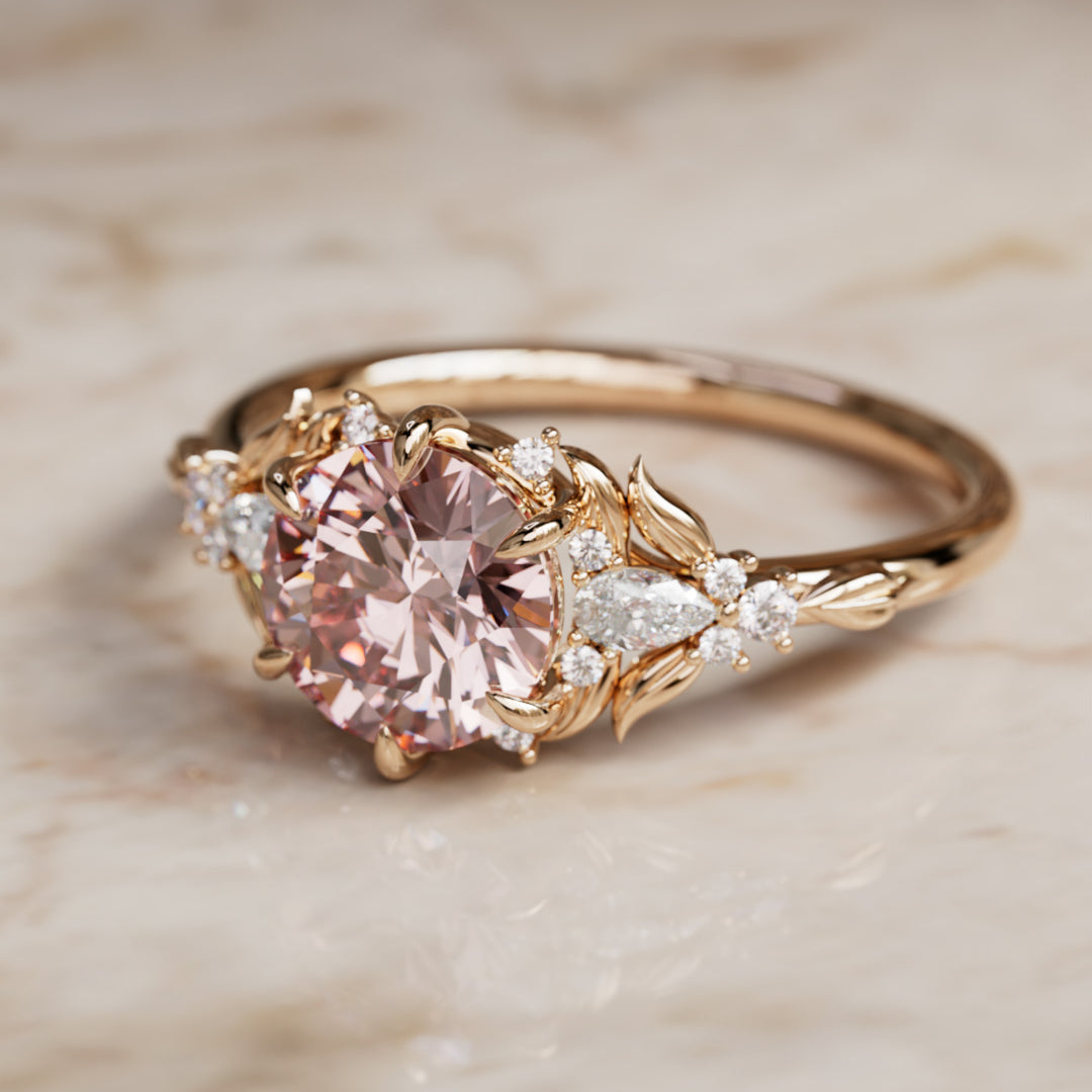 Siriwen Round Pink Lab Diamond Engagement Flower Ring Nature Inspired (Setting Only) By Valley Rose