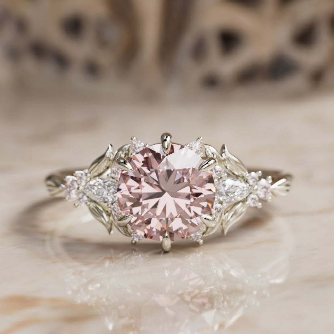 Siriwen Round Pink Lab Diamond Engagement Flower Ring Nature Inspired (Setting Only) By Valley Rose