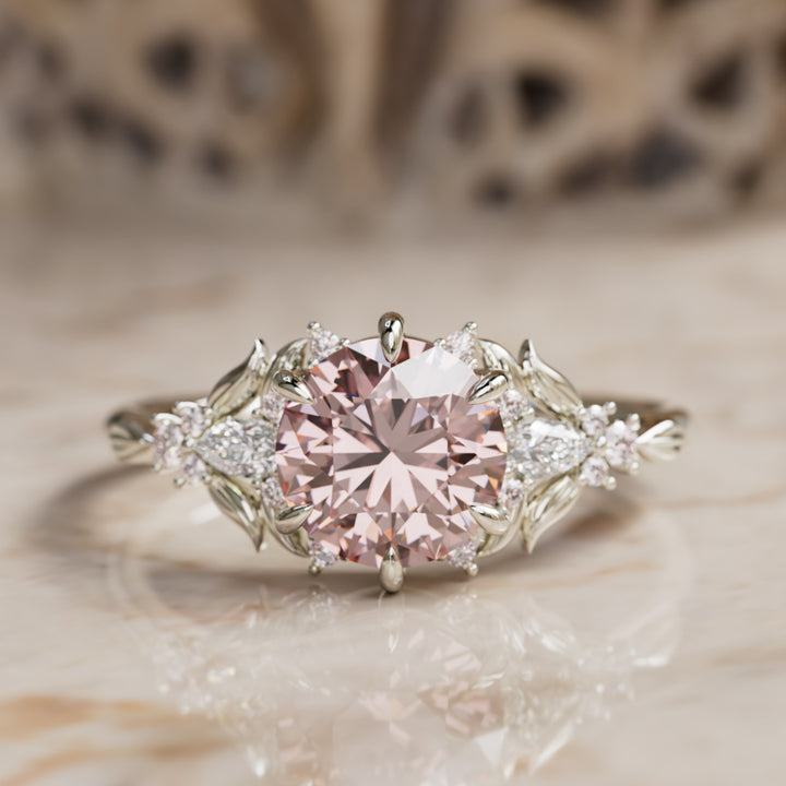 Siriwen Round Pink Lab Diamond Engagement Flower Ring Nature Inspired (Setting Only) By Valley Rose