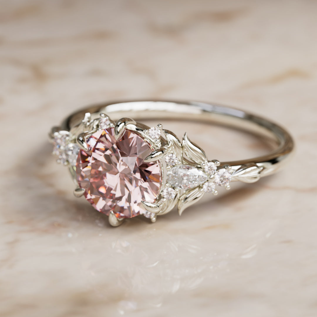 Siriwen Round Pink Lab Diamond Engagement Flower Ring Nature Inspired (Setting Only) By Valley Rose