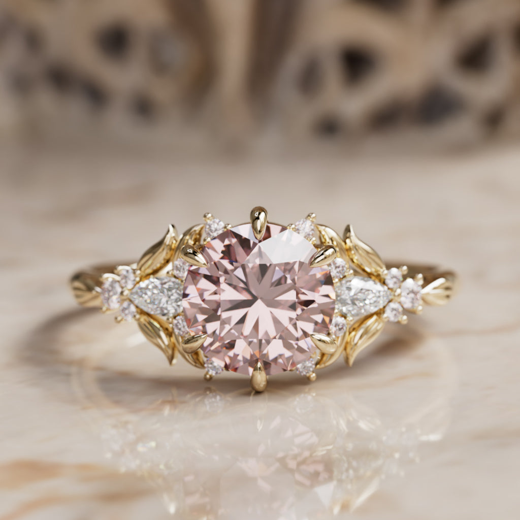 Siriwen Round Pink Lab Diamond Engagement Flower Ring Nature Inspired (Setting Only) By Valley Rose