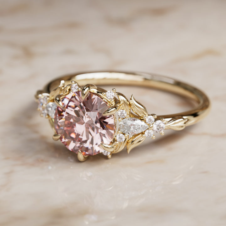 Siriwen Round Pink Lab Diamond Engagement Flower Ring Nature Inspired (Setting Only) By Valley Rose