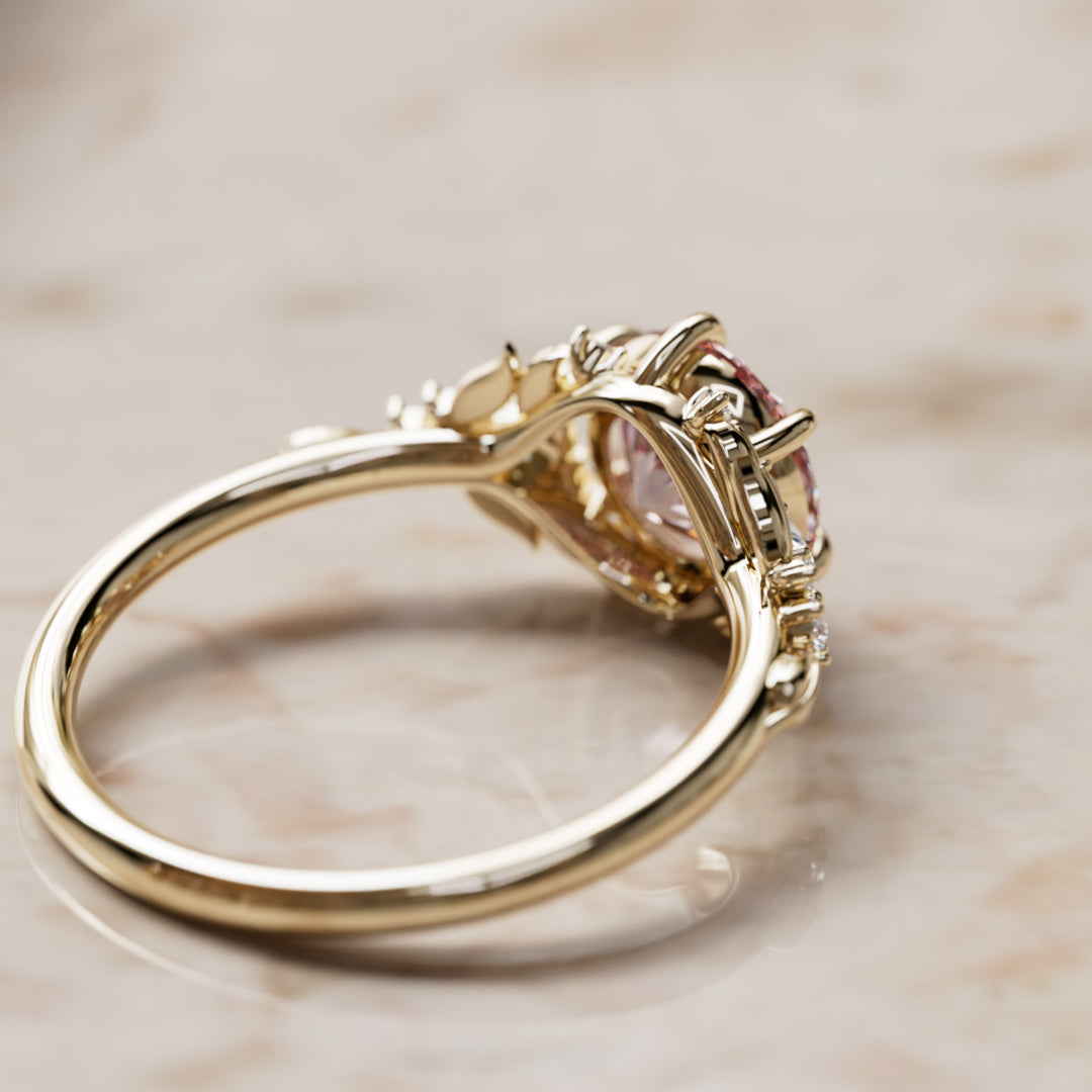 Siriwen Round Pink Lab Diamond Engagement Flower Ring Nature Inspired (Setting Only) By Valley Rose