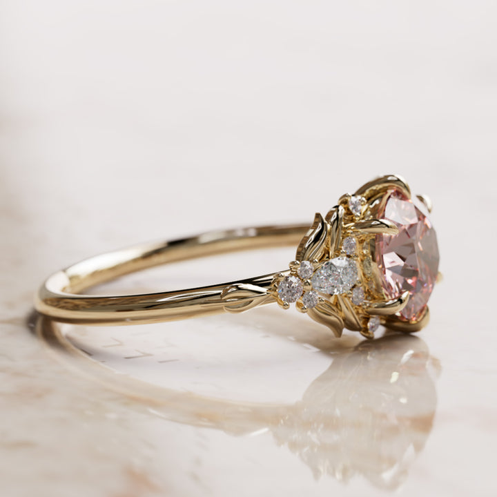 Siriwen Round Pink Lab Diamond Engagement Flower Ring Nature Inspired (Setting Only) By Valley Rose