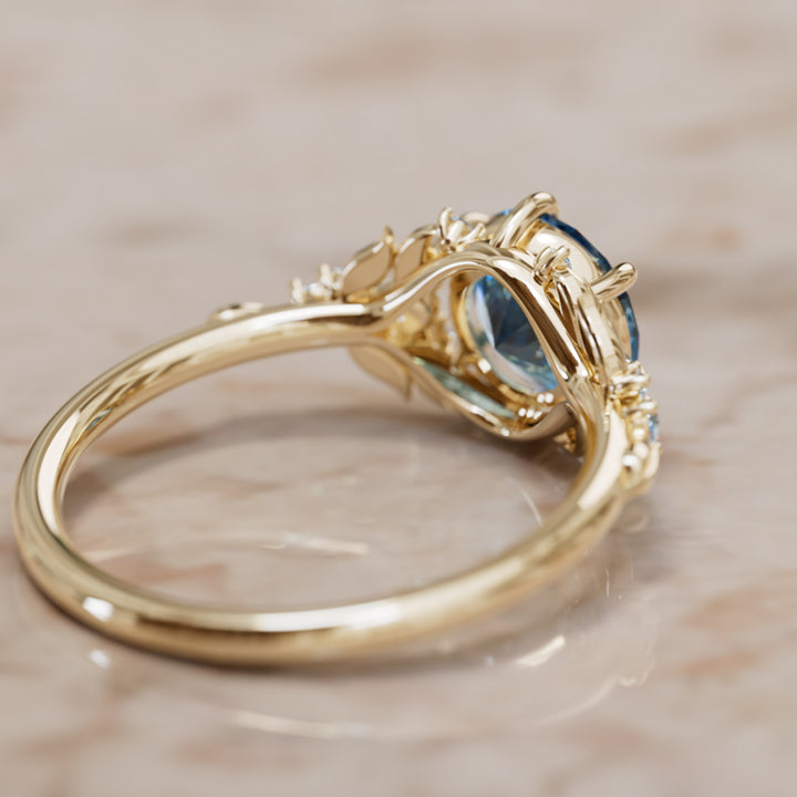 Siriwen Round Blue Sapphire Engagement Flower Ring Nature Inspired (Setting Only) By Valley Rose